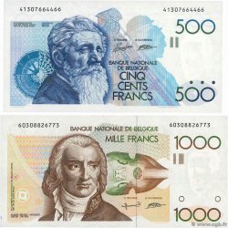 500 et 1000 Francs Lot BÉLGICA  1980 P.143a et P.144a SC+