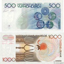 500 et 1000 Francs Lot BÉLGICA  1980 P.143a et P.144a SC+