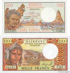 500 et 1000 Francs Lot DJIBUTI  1988 P.36b et P.37d q.FDC