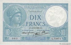 10 Francs MINERVE modifié FRANCIA  1939 F.07.11