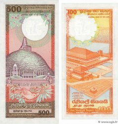 100 et 500 Rupees Lot SRI LANKA  1989 P.099b et P.100c pr.NEUF