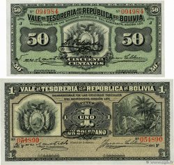 50 Centavos et 1 Boliviano BOLIVIA  1902 P.091a et P.092a UNC-