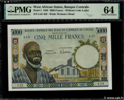 5000 Francs WEST AFRIKANISCHE STAATEN  1959 P.005 fST+