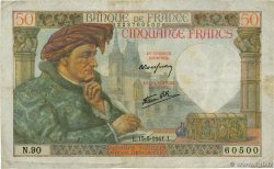 50 Francs JACQUES CŒUR FRANCE  1941 F.19.11 VF-