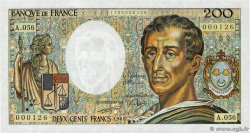 200 Francs MONTESQUIEU Petit numéro FRANCE  1988 F.70.08A56 UNC-