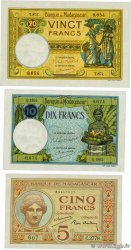 5, 10 et 20 Francs Lot MADAGASCAR  1937 P.035 au P.037 SC+
