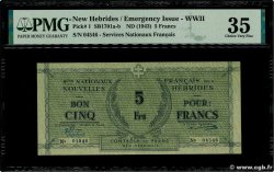 5 Francs NOUVELLES HÉBRIDES  1943 P.01 TTB+