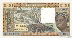 1000 Francs WEST AFRICAN STATES  1981 P.406Db AU+