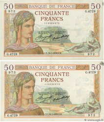 50 Francs CÉRÈS Consécutifs FRANCE  1936 F.17.28 pr.SUP