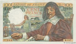 100 Francs DESCARTES FRANKREICH  1944 F.27.08 fST