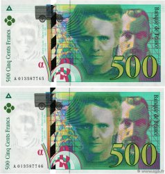 500 Francs PIERRE ET MARIE CURIE Consécutifs FRANCE  1994 F.76.01 NEUF