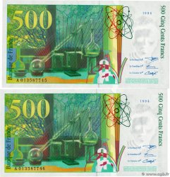 500 Francs PIERRE ET MARIE CURIE Consécutifs FRANCIA  1994 F.76.01 FDC