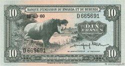 10 Francs RWANDA BURUNDI  1960 P.02 XF+