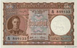 5 Rupees CEYLON  1942 P.036a UNC