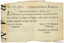 50 Livres Tournois typographié FRANCE  1720 Dor.24 TB+