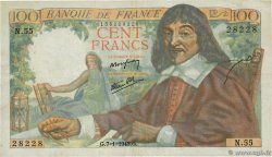 100 Francs DESCARTES FRANCE  1943 F.27.03 TTB