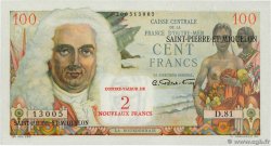 2 NF sur 100 Francs La Bourdonnais SAINT PIERRE ET MIQUELON  1960 P.32 NEUF