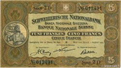 5 Francs SWITZERLAND  1913 P.11a VF-