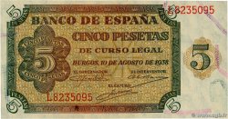5 Pesetas SPAIN  1938 P.110a UNC-