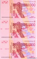 1000 Francs Spécimen WEST AFRICAN STATES  2003 P.117A/B/C/as AU