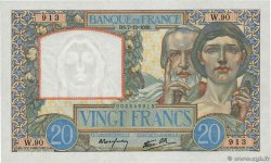 20 Francs TRAVAIL ET SCIENCE FRANCE  1939 F.12.01 SPL