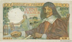 100 Francs DESCARTES FRANCE  1943 F.27.03 TB