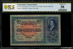20 Francs SWITZERLAND  1935 P.39e AU