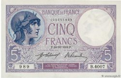 5 Francs FEMME CASQUÉE FRANCIA  1918 F.03.02a EBC+