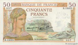 50 Francs CÉRÈS modifié FRANCE  1940 F.18.41 pr.SPL