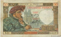 50 Francs JACQUES CŒUR FRANCE  1941 F.19.07 TB+