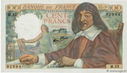 100 Francs DESCARTES FRANCIA  1943 F.27.03 SC