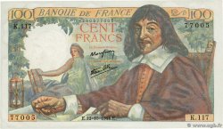 100 Francs DESCARTES FRANCIA  1944 F.27.08 AU+