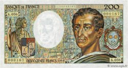 200 Francs MONTESQUIEU Petit numéro FRANCE  1988 F.70.08A56 UNC