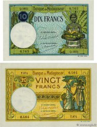 10 et 20 Francs Lot MADAGASKAR  1937 P.036 et P.037 fST+