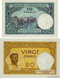 10 et 20 Francs Lot MADAGASCAR  1937 P.036 et P.037 SC+