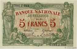 5 Francs BELGIUM  1921 P.075b XF+