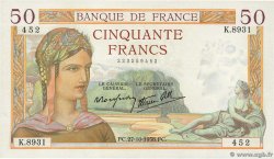 50 Francs CÉRÈS modifié FRANKREICH  1938 F.18.17 VZ+