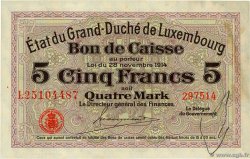 5 Francs /  4 Mark LUXEMBOURG  1914 P.23