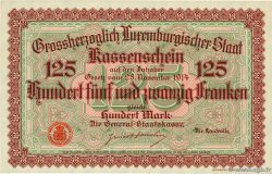 125 Francs /  100 Mark LUXEMBOURG  1914 P.25r UNC-