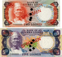 2 et 5 Leones Spécimen SIERRA LEONE  1974 P.06as et P.07as VZ