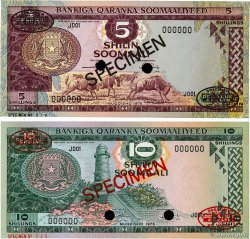 5 et 10 Shillings Spécimen SOMALIE  1975 P.17s et P.18s SUP+