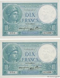 10 Francs MINERVE modifié Consécutifs FRANKREICH  1939 F.07.06 fST