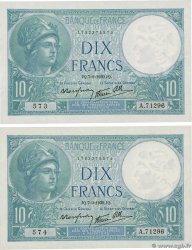 10 Francs MINERVE modifié Consécutifs FRANCIA  1939 F.07.06 AU