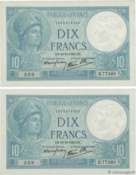 10 Francs MINERVE modifié Consécutifs FRANCIA  1940 F.07.16