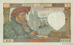 50 Francs JACQUES CŒUR FRANCE  1940 F.19.02 VF+
