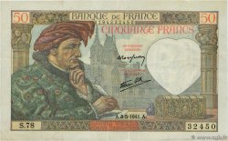 50 Francs JACQUES CŒUR FRANCE  1941 F.19.10 VF+