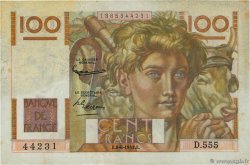 100 Francs JEUNE PAYSAN filigrane inversé FRANKREICH  1952 F.28bis.02 VZ
