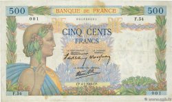 500 Francs LA PAIX FRANCE  1940 F.32.01 VF-