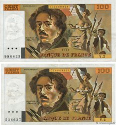 100 Francs DELACROIX Lot FRANKREICH  1978 F.68.02/69.01a SS