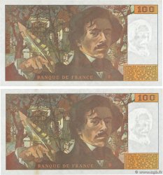 100 Francs DELACROIX imprimé en continu Consécutifs FRANCE  1990 F.69bis.02d pr.SPL
